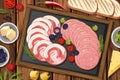 Platter of cold meats and smoked meats on the table background