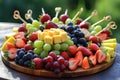 Platter of colorful fruit kabobs with a variety of fresh fruits Royalty Free Stock Photo