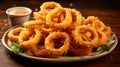 A platter of crispy onion rings