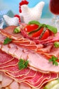 Platter of cured meat,ham and salami on eater table Royalty Free Stock Photo