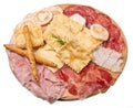 Platter of cured meats, cheeses and fried dumpling Royalty Free Stock Photo