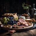 platter of cured meats, cheeses, grapes