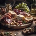 platter of cured meats, cheeses, grapes