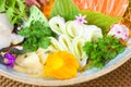 Platter decorated with different flavors of elegant sushi