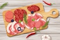 Platter of different cold meats on the table background