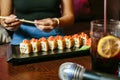 Fresh Sushi Platter on Wooden Table Royalty Free Stock Photo