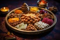 Platter filled with different types of Indian food Royalty Free Stock Photo