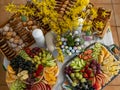 A platter of fresh fruit set on the table, ready to be served for breakfast Royalty Free Stock Photo