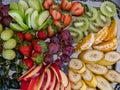 A platter of fresh fruit set on the table, ready to be served for breakfast Royalty Free Stock Photo