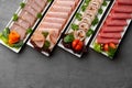 Platter of fresh meat cold cuts on table Royalty Free Stock Photo