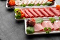 Platter of fresh meat cold cuts on table Royalty Free Stock Photo