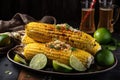 platter of grilled corn, topped with tangy and zesty lime juice