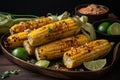 platter of grilled corn, topped with tangy and zesty lime juice