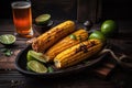 platter of grilled corn, topped with tangy and zesty lime juice