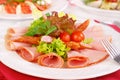 Platter of ham slices and sausages Royalty Free Stock Photo