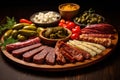 Platter of Meat, Cheese, Olives, and Pickles