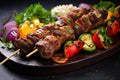 A platter of mixed kebabs fresh from the grill, mediterranean food life style Authentic
