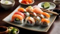 Platter Perfection: Reveling in the Aesthetics and Taste of Sushi Art Royalty Free Stock Photo