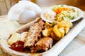 Platter of Polish meat and potatoes