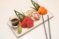 Platter of sashimi sushi with tuna and salmon Royalty Free Stock Photo