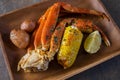 Platter of southern garlic crabs seafood boil Royalty Free Stock Photo