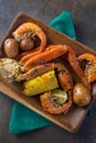 Platter of southern garlic crabs seafood boil Royalty Free Stock Photo