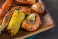 Platter of southern garlic crabs seafood boil Royalty Free Stock Photo