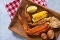 Platter of southern garlic crabs seafood boil Royalty Free Stock Photo