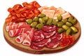 Platter of Spanish Tapas with Jamn Ibrico isolated illustration Royalty Free Stock Photo