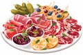 Platter of Spanish Tapas with Jamn Ibrico isolated illustration Royalty Free Stock Photo