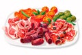 Platter of Spanish Tapas with Jamn Ibrico isolated illustration Royalty Free Stock Photo
