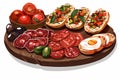 Platter of Spanish Tapas with Jamn Ibrico isolated illustration Royalty Free Stock Photo
