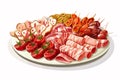 Platter of Spanish Tapas with Jamn Ibrico isolated illustration Royalty Free Stock Photo