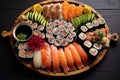 Platter sushi rolls. Generate Ai Royalty Free Stock Photo