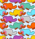 Platypus cartoon pattern seamless. cute duckbill background. Baby fabric texture. ornithorhyncus vector ornament