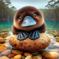 Platypus Duckling on a Muffin by the Lake