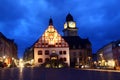 Plauen, Germany - January 24, 2024: Town hall at night in the historical centre of Plauen, Saxony, Germany