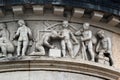Plauen, Germany - March 28, 2023: Reliefs on the old building of Sparkasse (Savings bank) in Plauen, Vogtland, Saxony