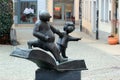 Plauen, Germany - March 28, 2023: Sculpture of Father and Son by Erik Seidel in front of Vogtland Museum in Plauen, Saxony,