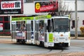 Plauen, Germany - March 28, 2023: A tram in Plauen. Tramway network was opened in 1894 in Plauen, a city in the federal state of