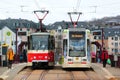 Plauen, Germany - March 28, 2023: A tram in Plauen. Tramway network was opened in 1894 in Plauen, a city in the federal state of