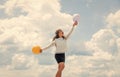 Play with air. Cheerful girl have fun. Summer holidays and vacation. Childhood happiness. Joyful teen celebrate Royalty Free Stock Photo