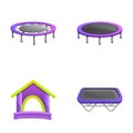 Play area icons set cartoon vector. Inflatable castle and trampoline