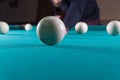 Play billiards. cue and billiard balls. hammer the ball into the hole Royalty Free Stock Photo