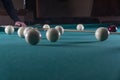 Play billiards. cue and billiard balls. hammer the ball into the hole Royalty Free Stock Photo