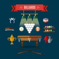 Play Billiards Flat Icon Set