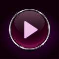 Play button. 3d pink icon on black background