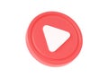 Play button 3d render flying icon - video or music circle with arrow, round sound sign for tv and camera