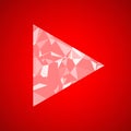 Play button. Faceted diamond triangle isolated on red background. Luxurious icon to achieve the highest level Royalty Free Stock Photo