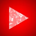 Play button. Faceted diamond triangle isolated on red background. Luxurious icon to achieve the highest level